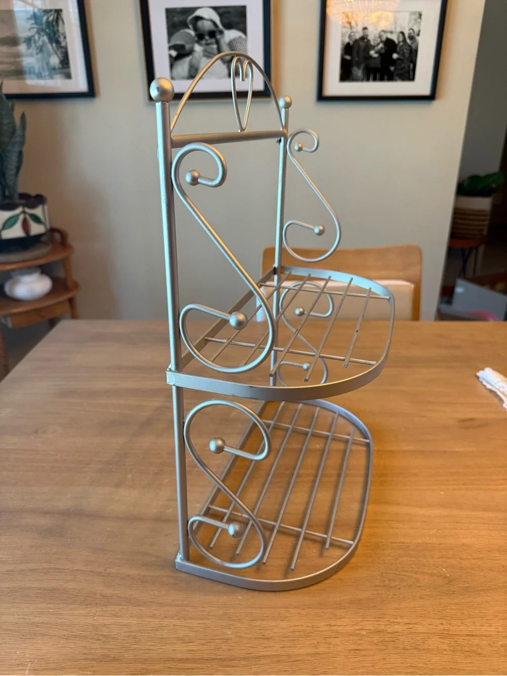 Metal Two-Tier Heart Accent Bathroom Shelf - Silver